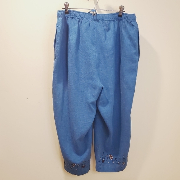 White tag women's blue linen blend capri comfy casual pants plus size 14… - Picture 6 of 9